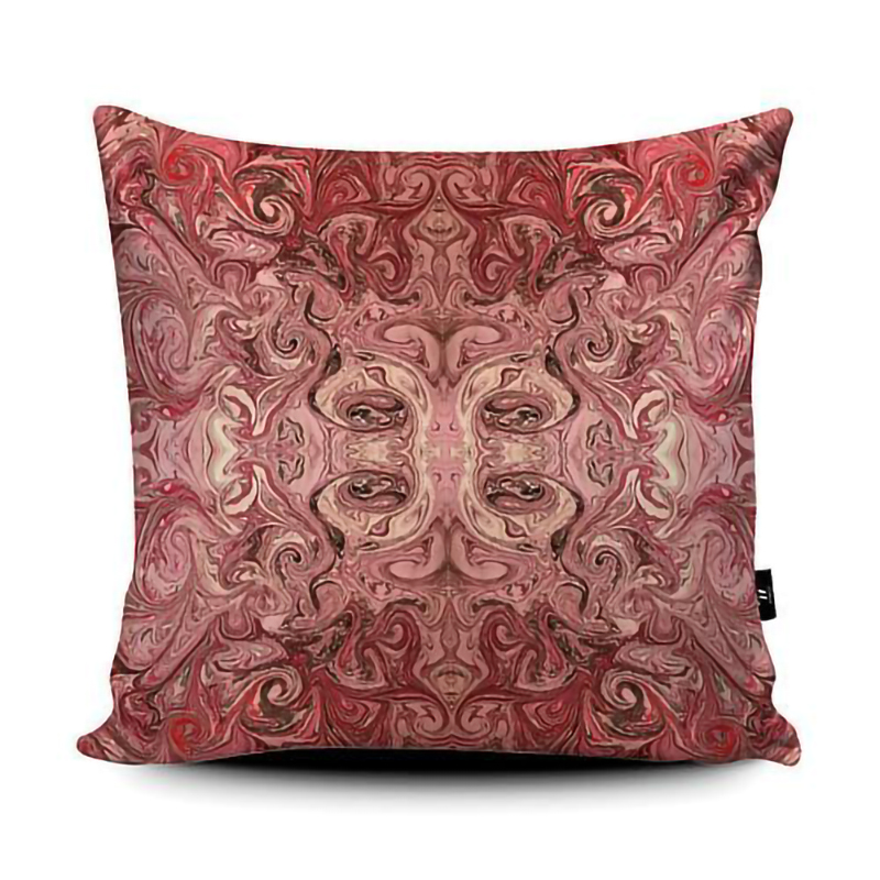 Paola De Giovanni-Dusty pink on brown ornate-square cushion, 18x18 and 22x22 inches